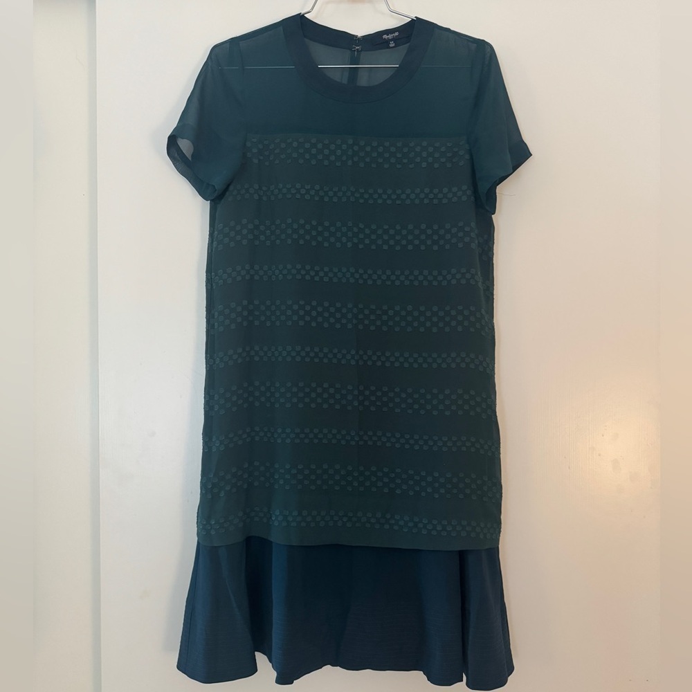 Madewell Textured Sheer Overlay Drop Waist Green Dress XS